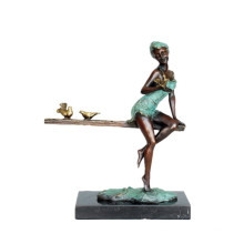 Femme Art Figure Bronze Sculpture Oiseau Lady Décoration En Laiton Statue TPE-573
